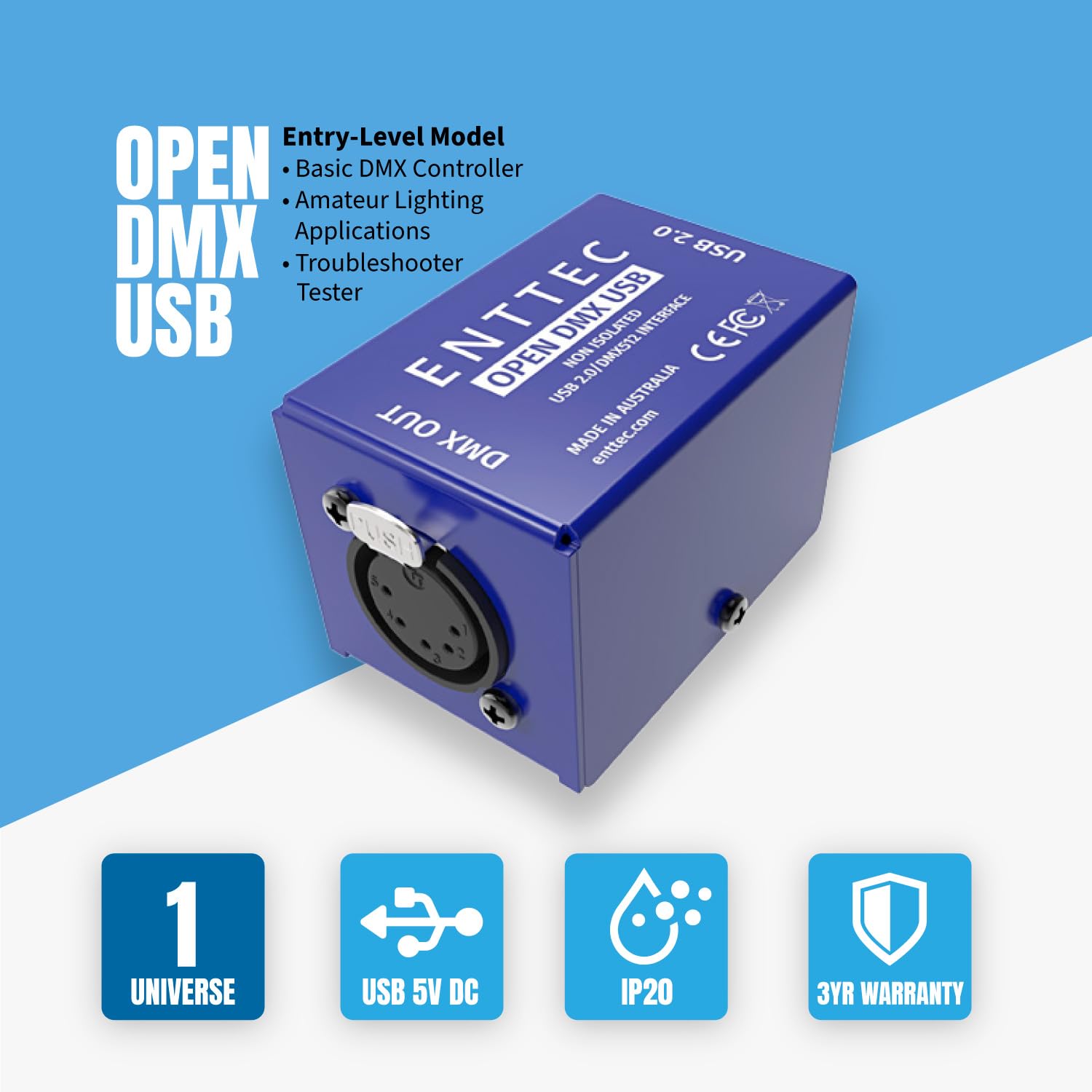 Enttec 70303 Open Dmx Interface & Sirs E 70029 5P Male To 3P Female Adapter (Bundle)